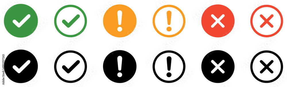 Obraz premium round check cross exclamation icon set