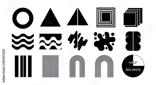 Geometric shapes and patterns displayed in a striking black silhouette