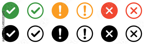 round check cross exclamation icon set