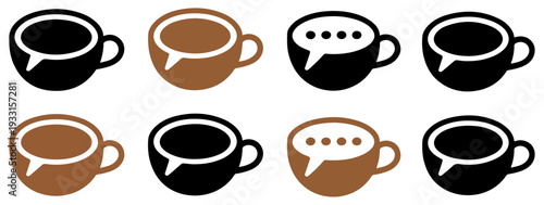 coffee cup speech bubble icon set