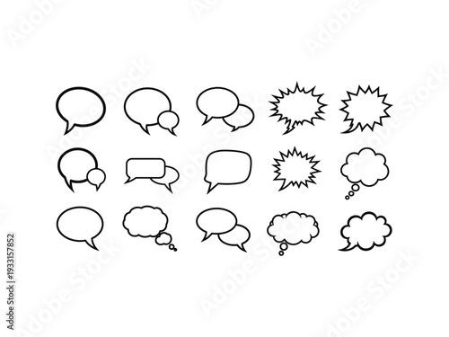 A collection of various speech and thought bubble illustrations in black and white Vector