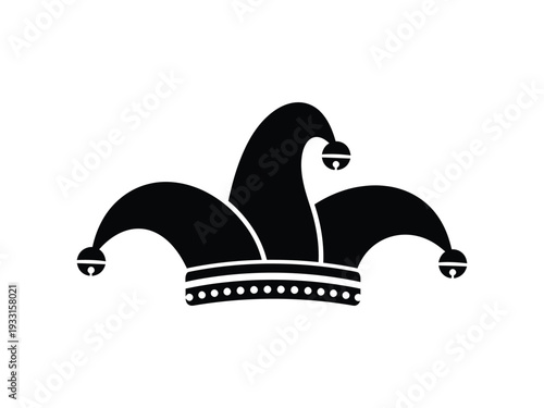 A stylized illustration of a jester's hat with bells and a distinctive shape Vector