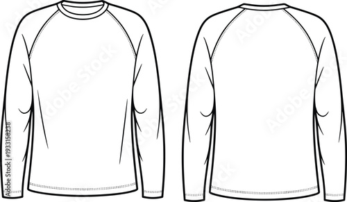 Two White Long Sleeve Shirts with Raglan Sleeves and Ribbed Cuffs and Hem