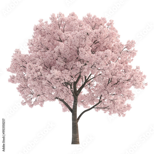 A beautiful pink cherry blossom tree on transparent background