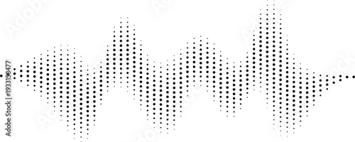 Halftone sound wave dot pattern illustration representing audio signal and music visualization