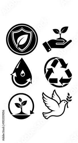 Ecological Icons - Symbolizing Sustainability, Conservation, and Environmental Responsibility.