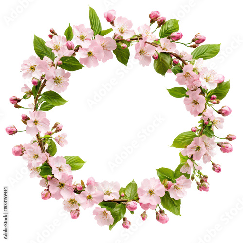 A beautiful floral wreath with pink flowers on transparent background