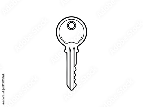 An intricate illustration of a vintage key with a round top and jagged teeth Vector