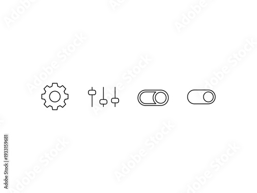 Illustration of mechanical elements including a gear, lever, and two switches Vector