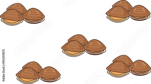 Fresh Clam Shell Seafood Set Hand Drawn Ocean Marine Vector Illustration Collection