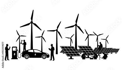 Sustainable Energy Sources with Wind Turbines and Solar Panels.