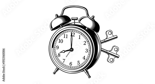 black and white alarm clock with keys