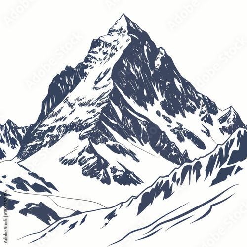 Snowy mountain peak isolated white background snowy peak