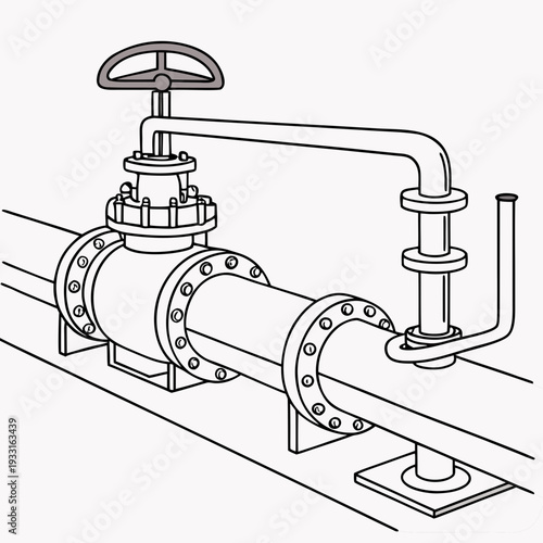 Industrial pipe system with valve and flange connections