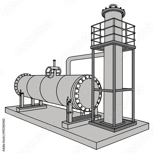 Industrial hydrogen pipeline module with cylindrical tank and elevated platform