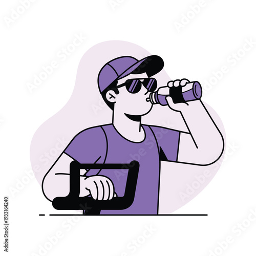Stay Hydrated: Young Man in Cap and Sunglasses Drinks Water After Workout or Sport