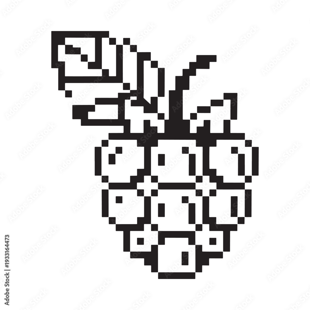 Fototapeta premium A pixelated illustration of a strawberry with a leafy green top