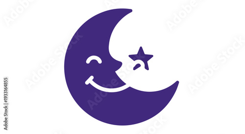 Smiling crescent moon with a star illustration in a simple and friendly design