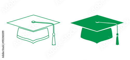 Graduation caps in line art and solid  icon styles for education and academic achievement concepts with school and university and college and grad