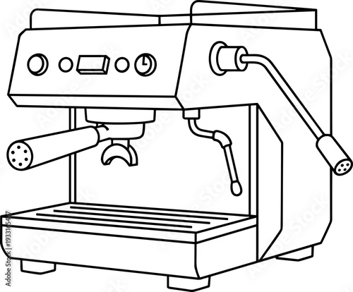 Professional Espresso Coffee Machine Line Art Vector Illustration - Barista Brewing Equipment Icon for Cafe, Home, and Beverage Design Projects