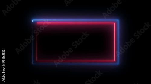 Square rectangle picture frame with two tone neon color motion graphic.4k video