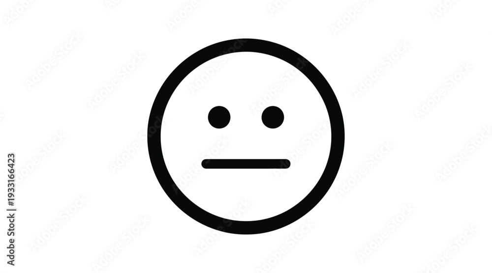 Fototapeta premium A simple emoticon with a neutral expression in a black oval face