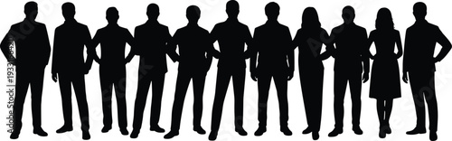 Professional Business Team Silhouettes Standing Together Isolated on White Background for Corporate Unity Leadership Workforce Diversity and Company Branding Concept