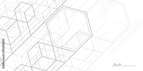 White background from cubes and lines. Linear geometric drawing. Abstraction, Vector illustration.