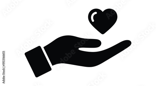 A hand with a heart above it symbolizing care and love