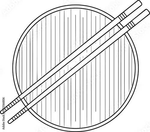 Minimalist Ramen Bowl with Chopsticks Vector Outline Illustration - Perfect for Asian Cuisine Menus, Food Blogs, and Restaurant Logos. Simple, Clean Noodle Soup Icon Design.