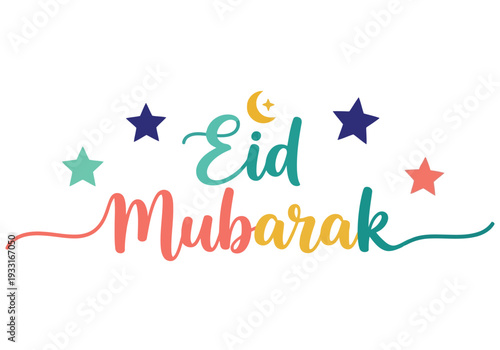 Eid Mubarak colorful vector illustration with stars and crescent moon for festive greetings