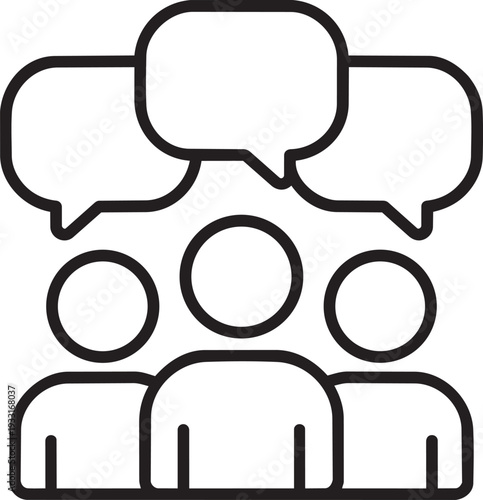 Group of people with speech bubbles outline icon for political debate public opinion and consensus