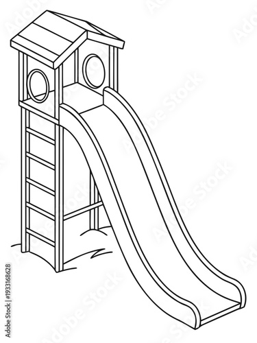 Children playground equipment with ladder and roof in a playground for youth development and recreation