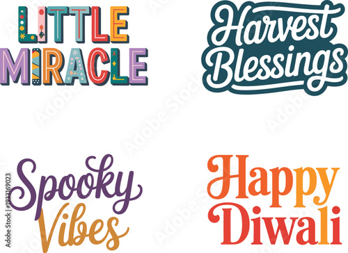 Colorful typographic phrases for holidays and occasions