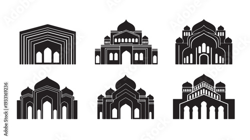 Set of 6 mosque icons vector
