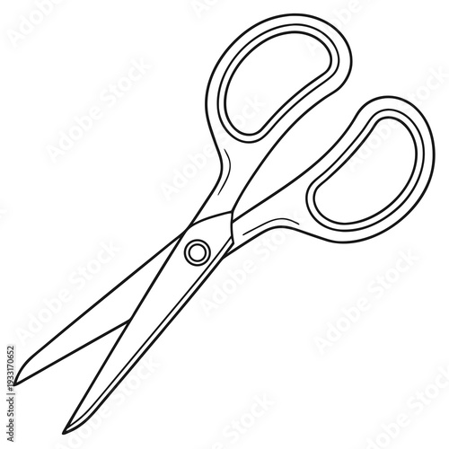 Simple illustration of scissors with sharp blades and finger holes on a plain white background for various cutting tasks and crafting activities.