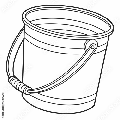 Simple black and white illustration of a bucket with a handle attached to its side