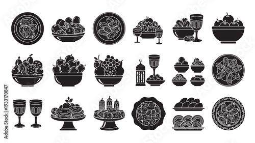 Set of 20 food and drink icons vector