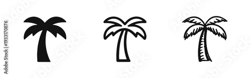 Stylized Palm Tree Icons Set. Tropical island tree illustrations for summer, beach, and holiday graphics.