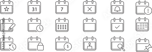 Calendar and Schedule Line Icons Set:  Date, Reminder, Event Planner Vector Collection