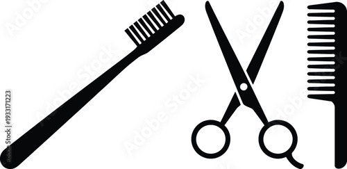 Essential tools for personal grooming and hair care displayed in black and white