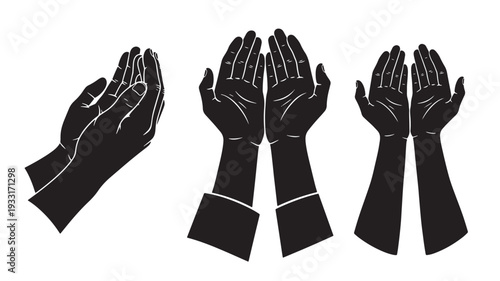Set of 3 praying hands icons vector