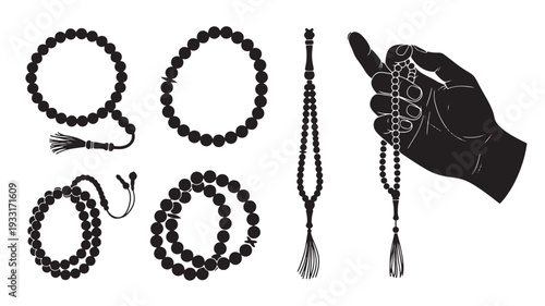 Set of 6 tasbih prayer beads vector