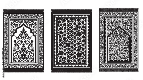Set of 3 black and white Islamic geometric patterns vector