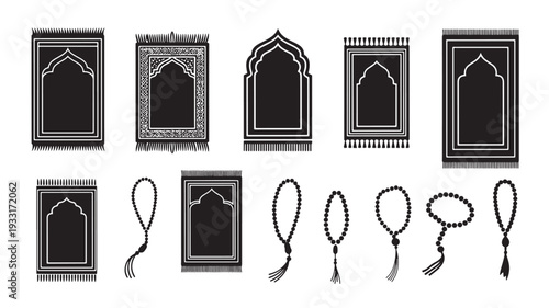 Set of 10 Islamic window and rosary icons vector