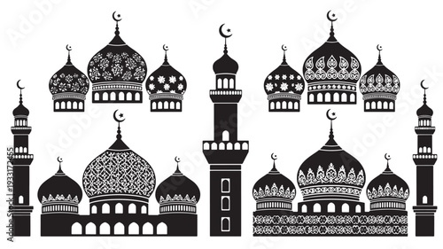 Set of 12 mosque domes and minarets vector icons