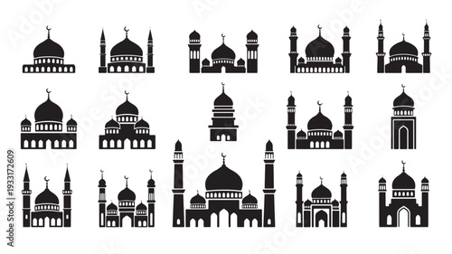 Set of 16 mosque icons vector