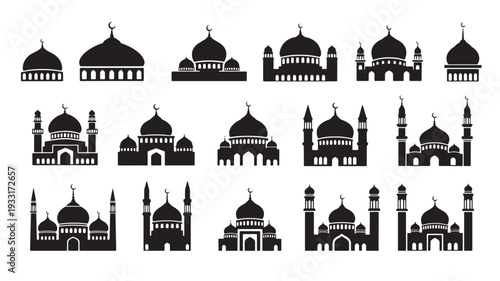 Set of 16 mosque icons vector
