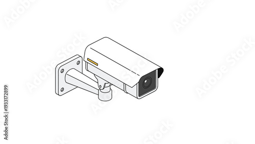 Simple isometric line art illustration of a single outdoor surveillance camera, representing security, monitoring, and observation technology.