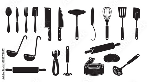 Set of 20 kitchen utensil icons vector